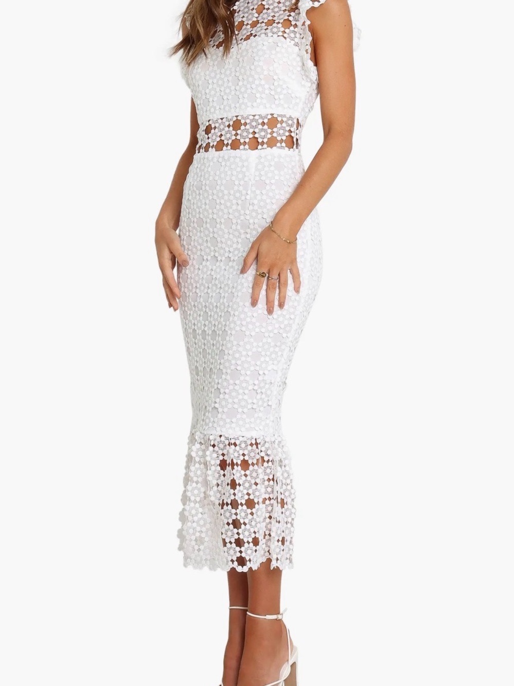 White Crochet Midi Dress
